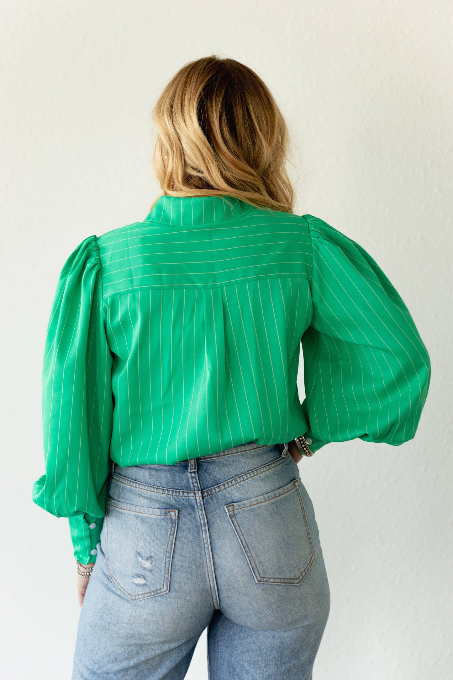 GREEN PINSTRIPE Collared TOP