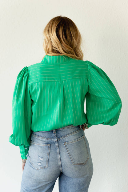 GREEN PINSTRIPE Collared TOP