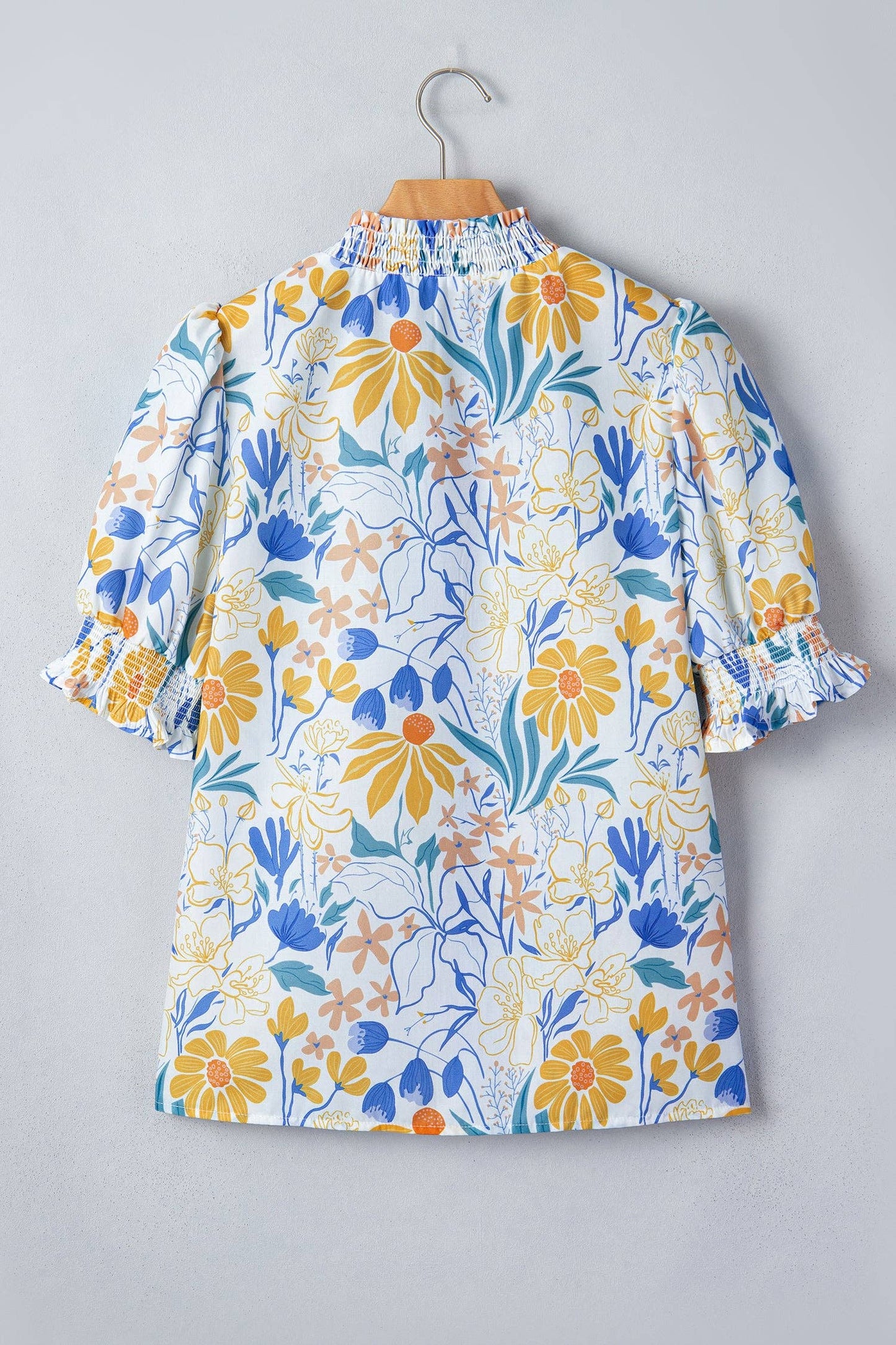 PRETTY BASH Floral Stripe Trim Puff Sleeve Blouse