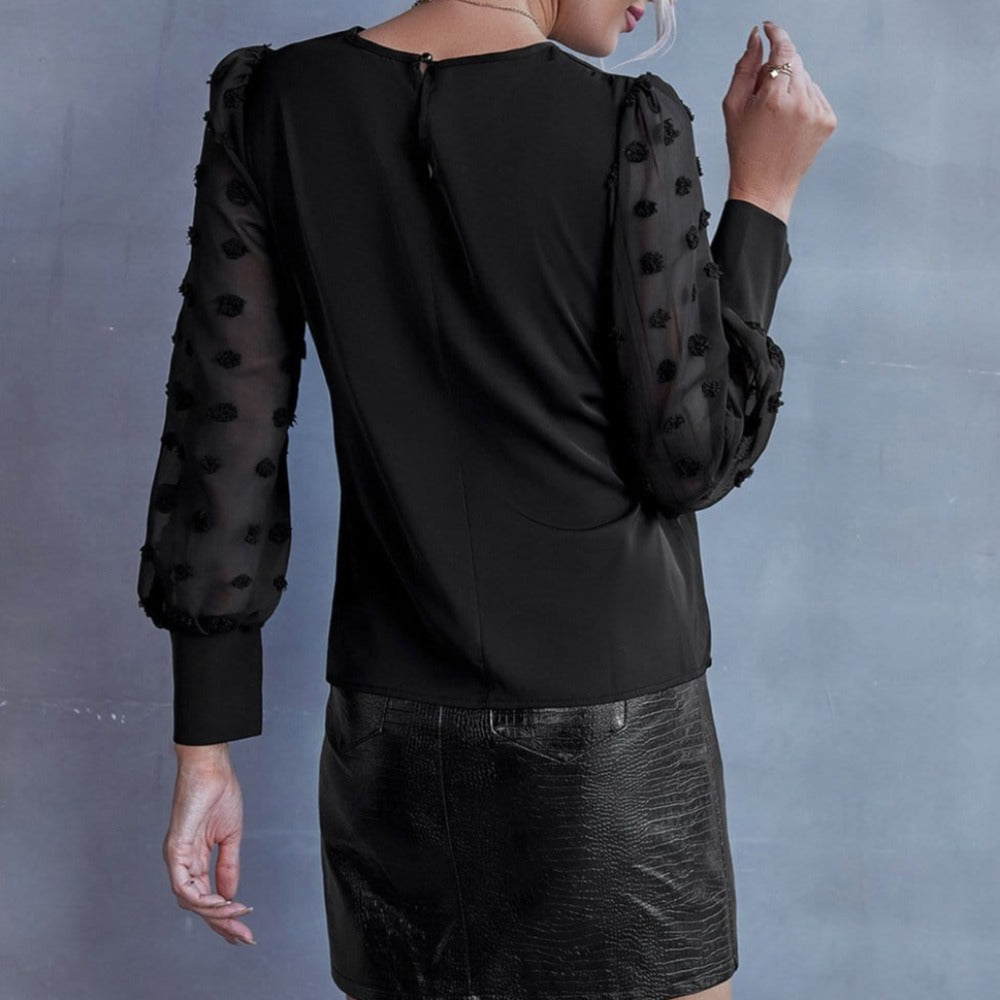 Swiss Dot Sheer Sleeve Blouse