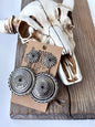 Western Round Concho w/ Stone Statement Post Drop Earrings