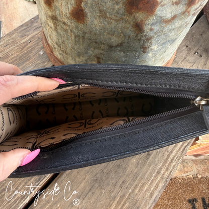 Sagebrush Tooled Leather Handbag, Wristlet