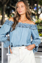 Casual Off The Shoulder Chambray Denim Blouse VT83373