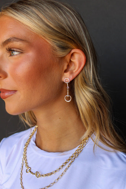 18K Gold Plated Equestrian Bit Drop Post Earrings