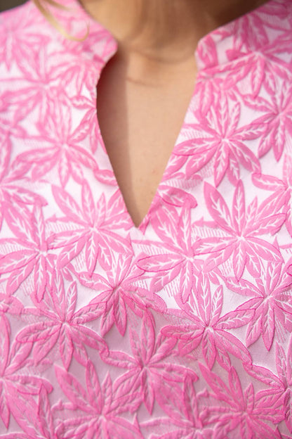 Short Bubble Sleeve Floral Jacquard Top