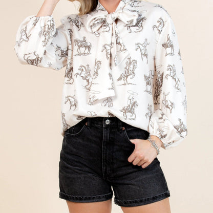 Western Sheriff Cowboy Print Blouse