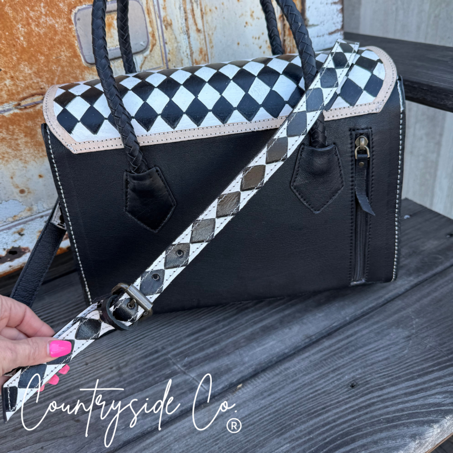 Reno Leather Checkered Handbag