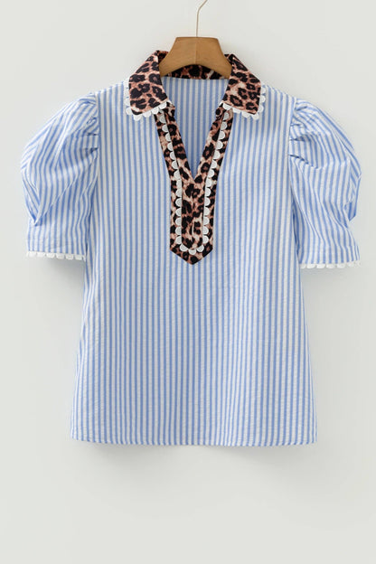 PRETTY BASH Leopard Patchwork Collared Blouse