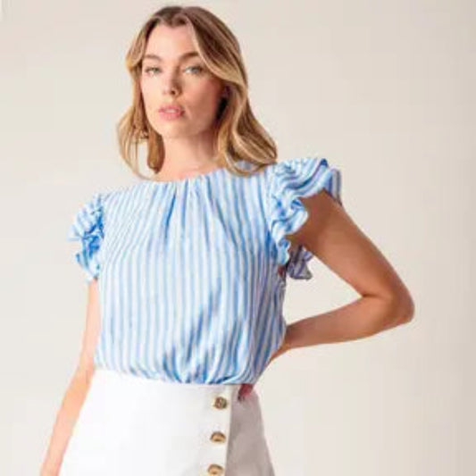 Ivory Blue Stripped Blouse