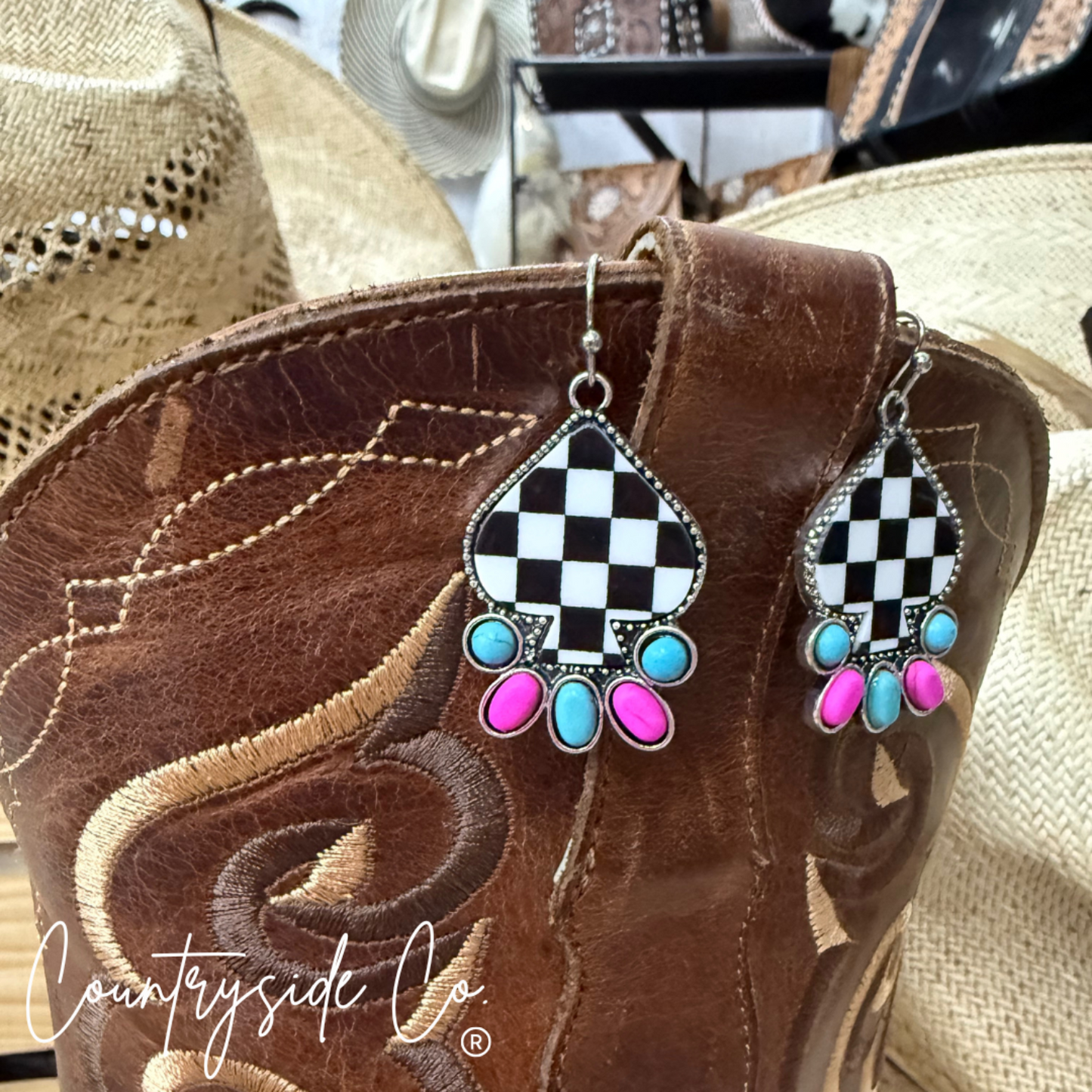 Punchy Cowgirl Checkered Earrings