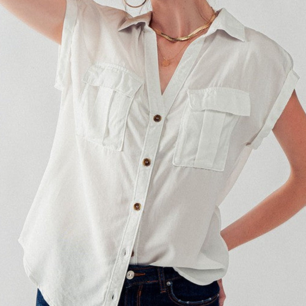 Short Sleeve Button Up Shirt with Pockets