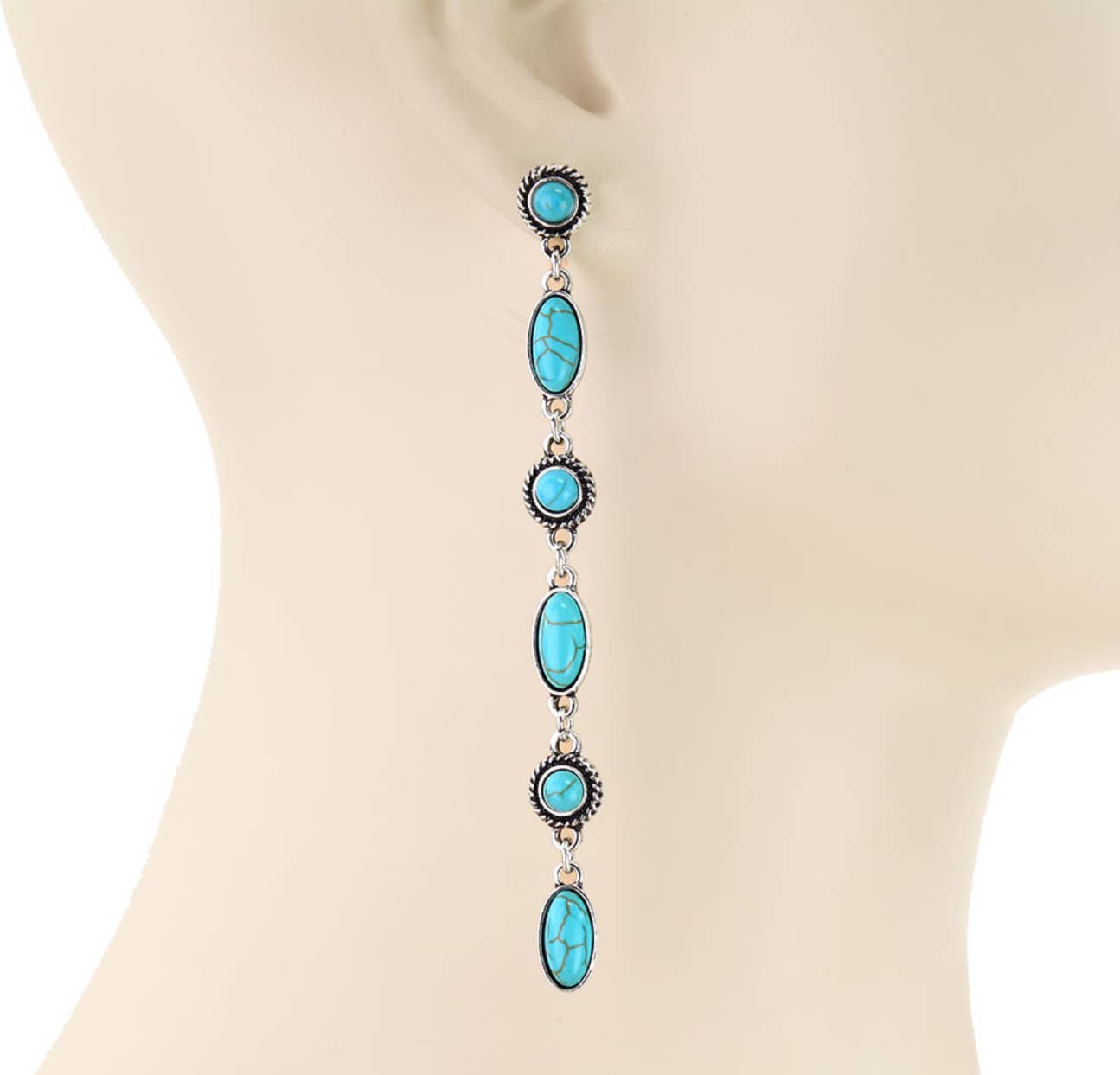 Dangle Drop Western Earrings - peach black turquoise