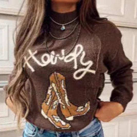 Howdy Boot Mock Neck Sweater