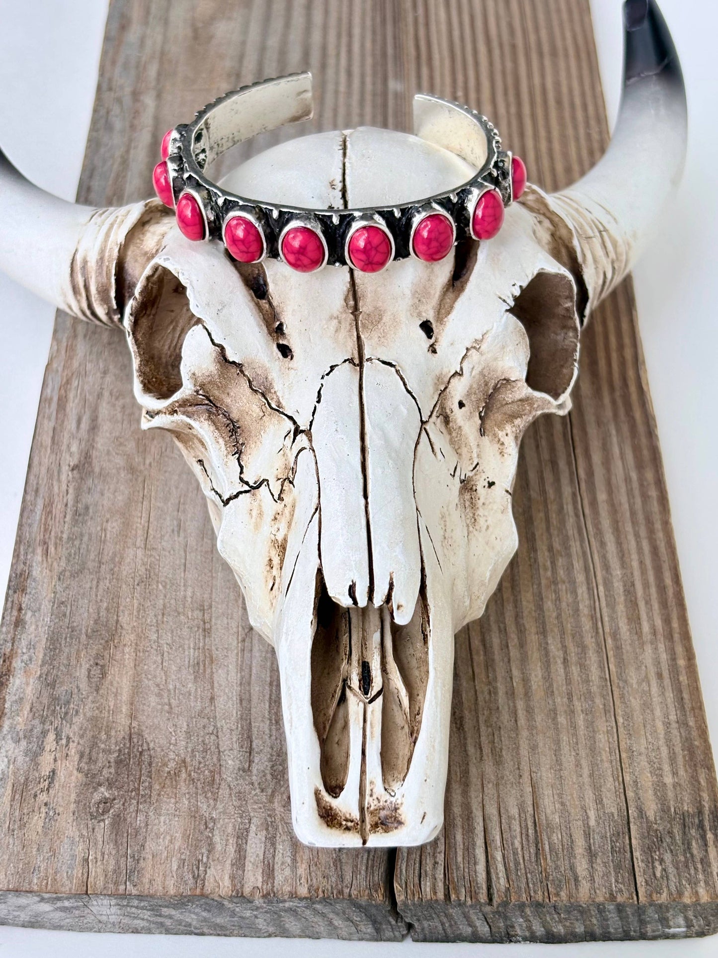 Western Style Studded Turquoise Stone Cuff Bracelet