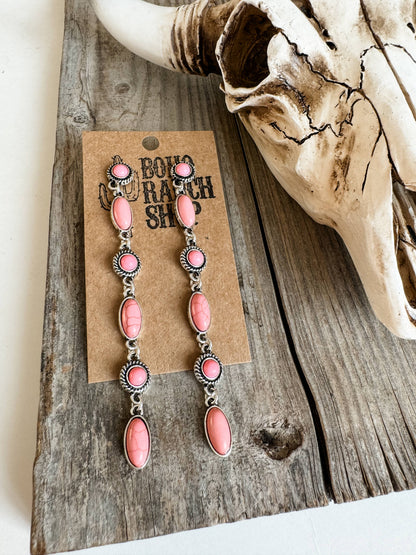 Dangle Drop Western Earrings - peach black turquoise