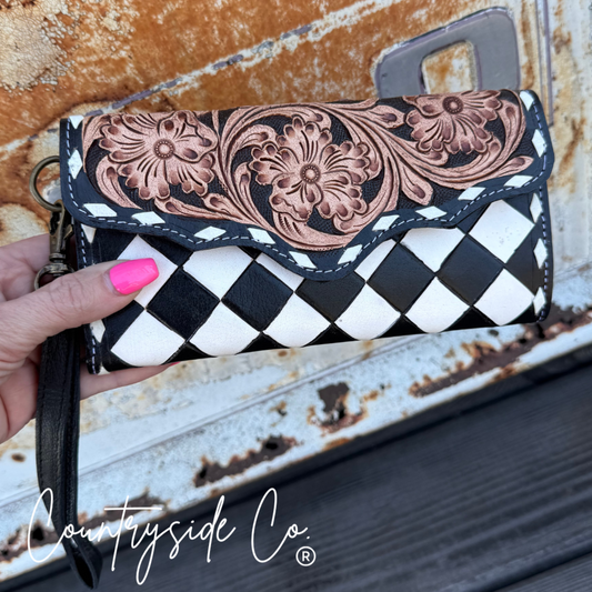 Dalton Checkered Leather Wallet Wristlet