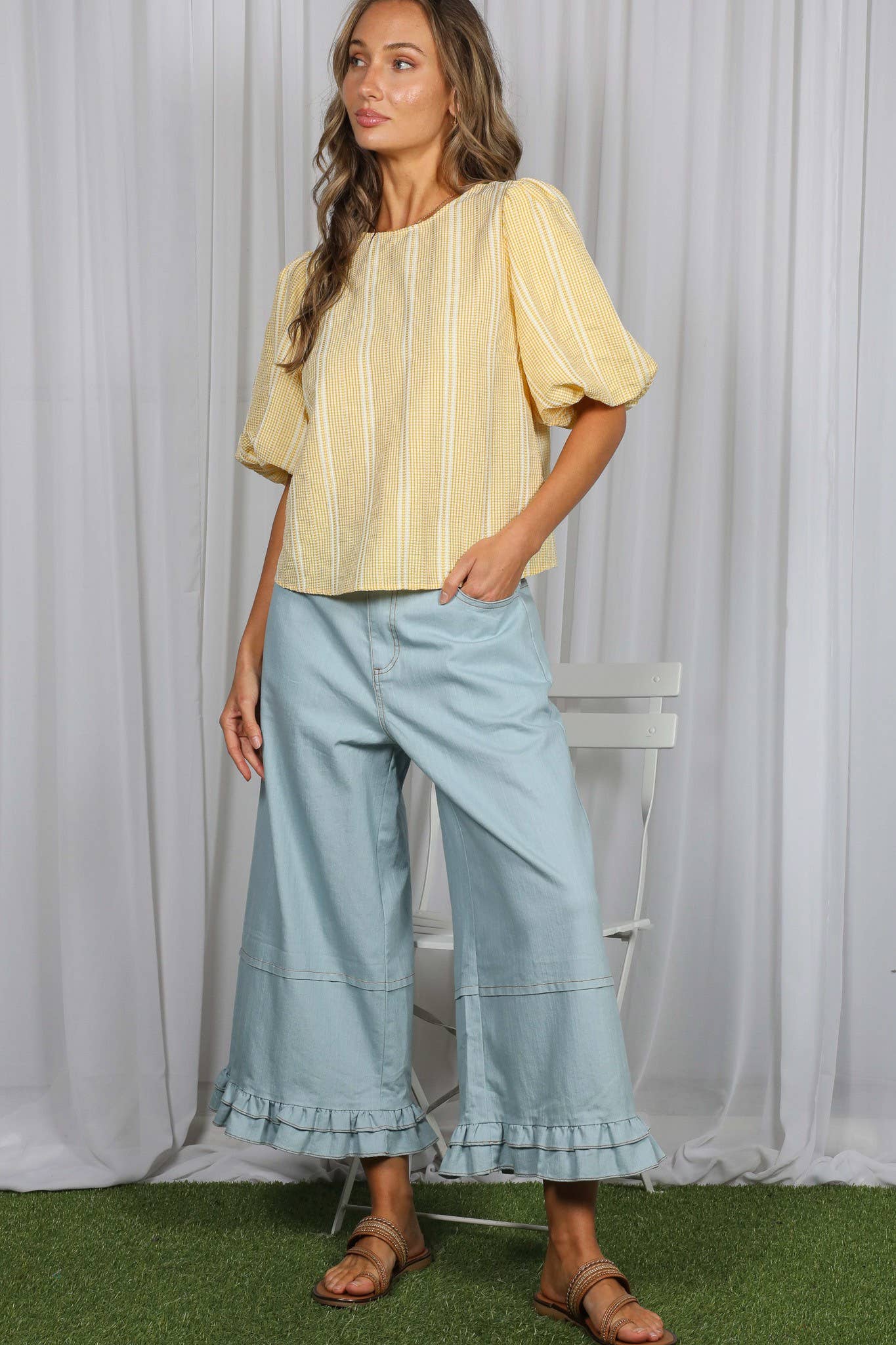 V-Back 2 Bow Accent Feminine Plaid Blouse Top VT82621C
