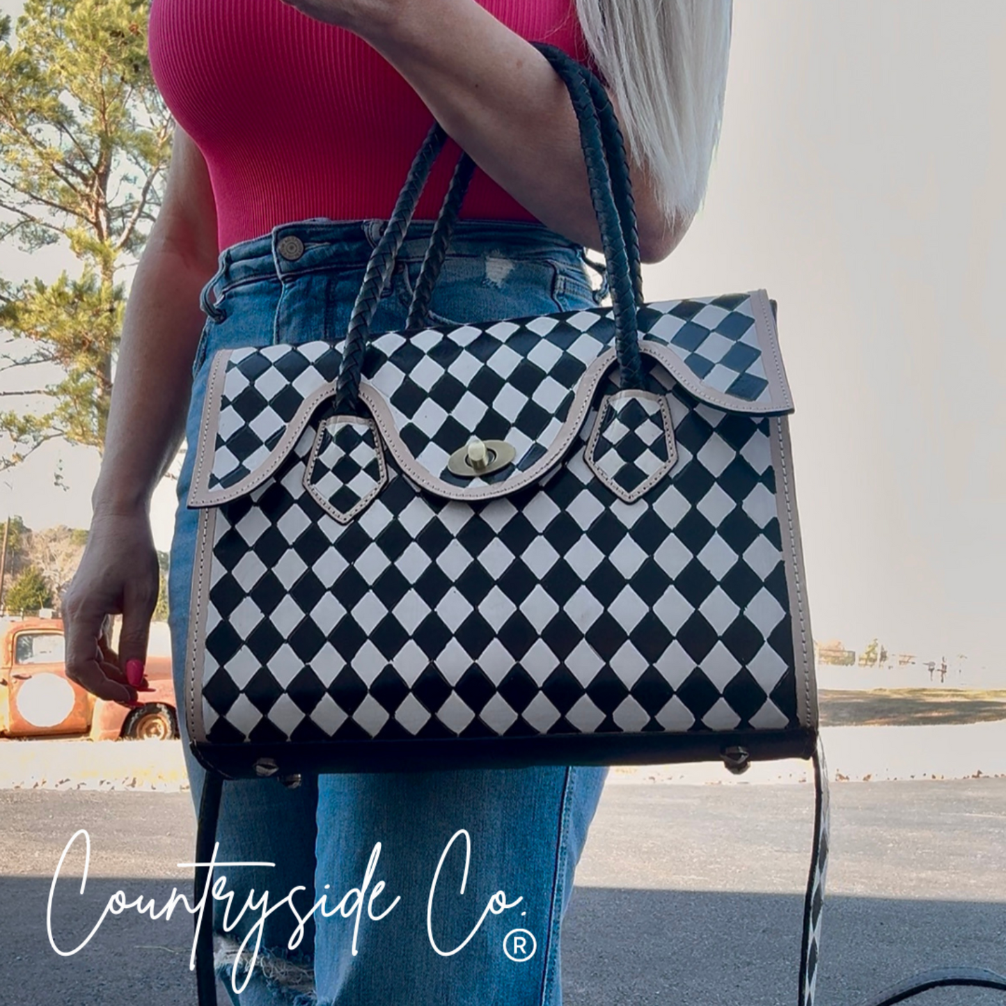 Reno Leather Checkered Handbag