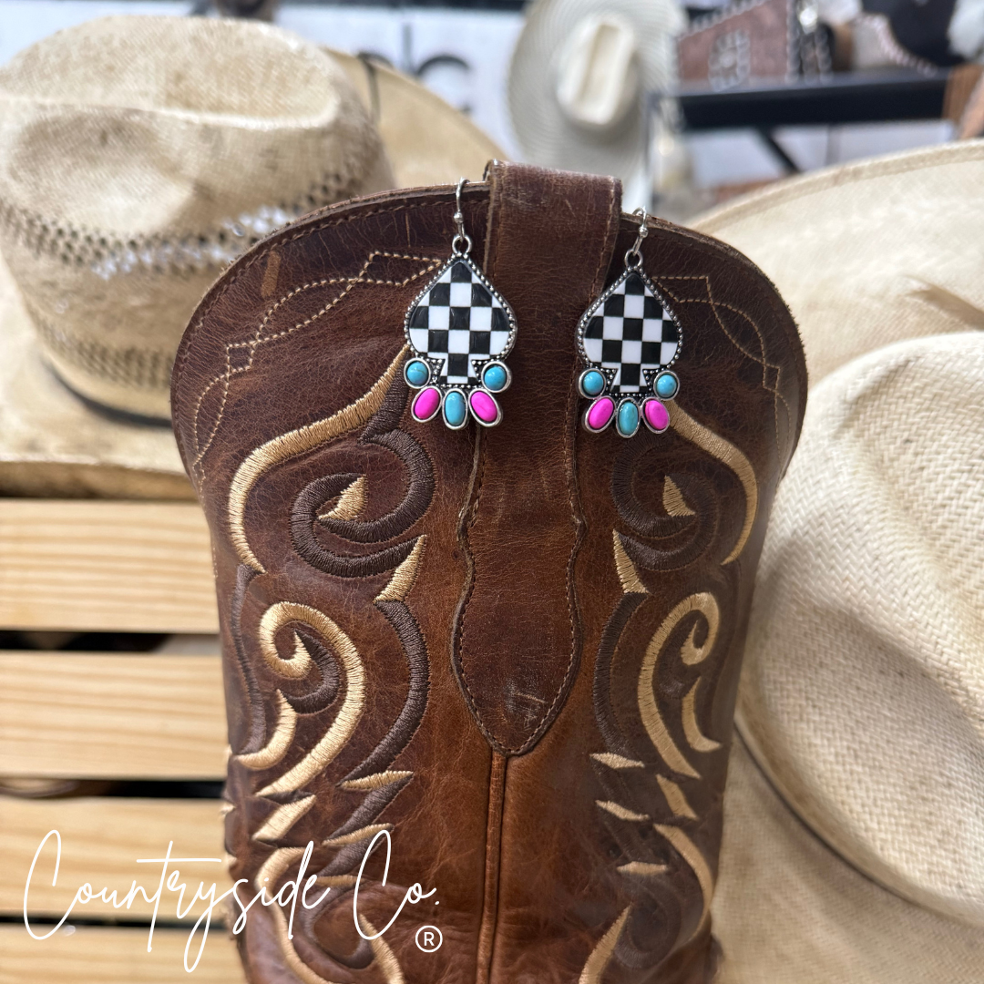 Punchy Cowgirl Checkered Earrings