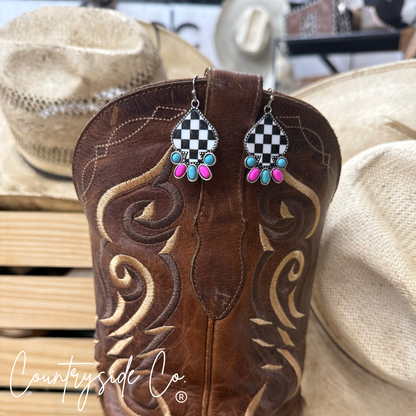 Punchy Cowgirl Checkered Earrings