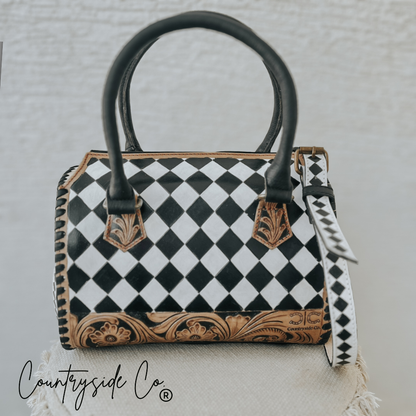 Aspen Tooled Leather Checkered Speedy Bag
