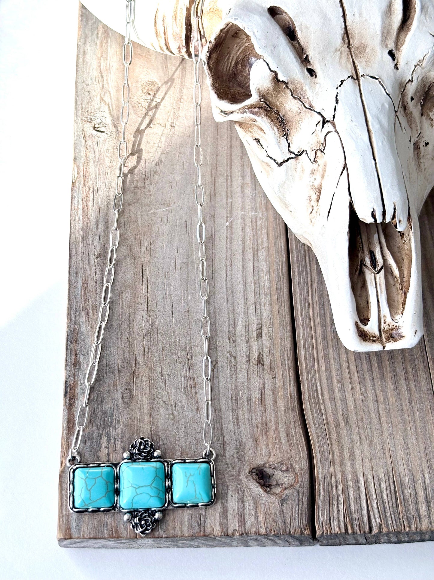 Western Style Square Stone Bar Pendant Chain Necklace
