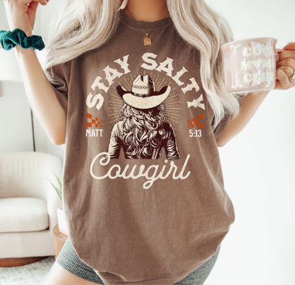 Stay Salty Cowgirl | Western | Christian | Brown CC Tee