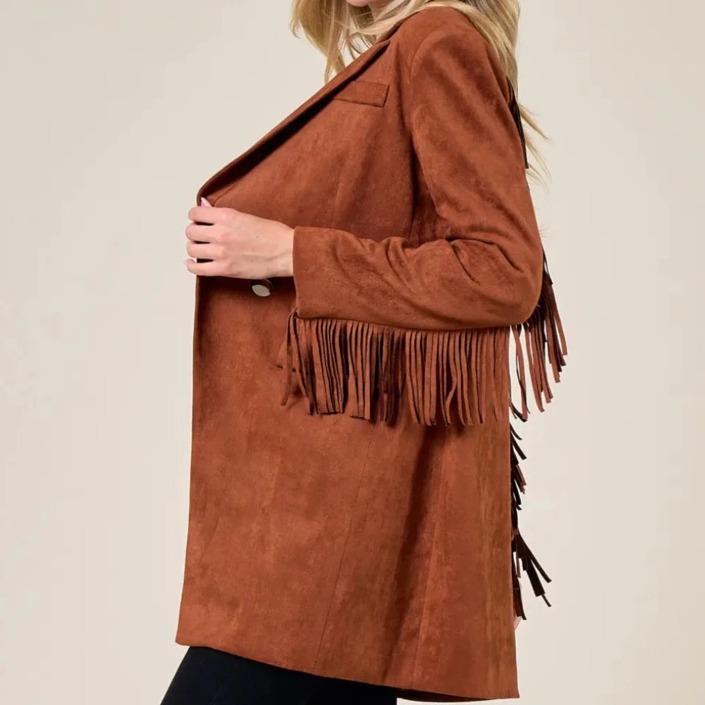 Faux Suede Fringed Blazer