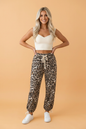 PRETTY BASH Leopard Drawstring Pocket Denim Jogger Pants