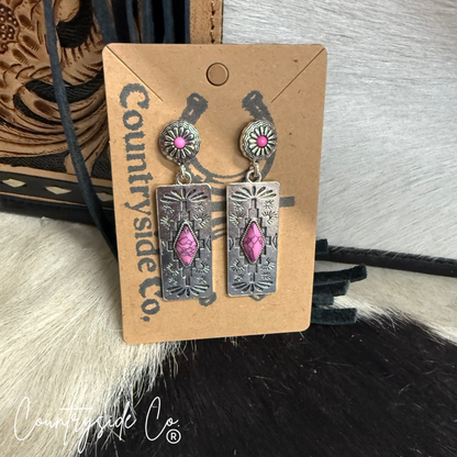 Pink Aztec Dangle Earrings
