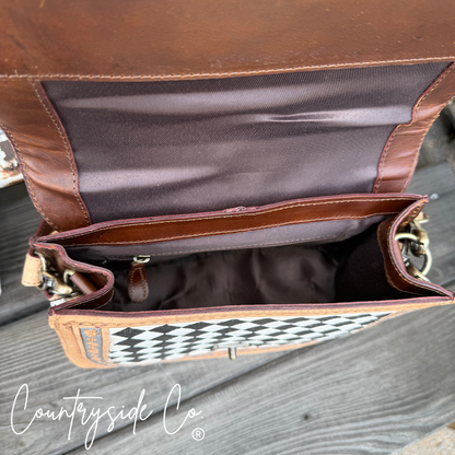 Zadie Tooled Leather Checkered Handbag, Hand Painted