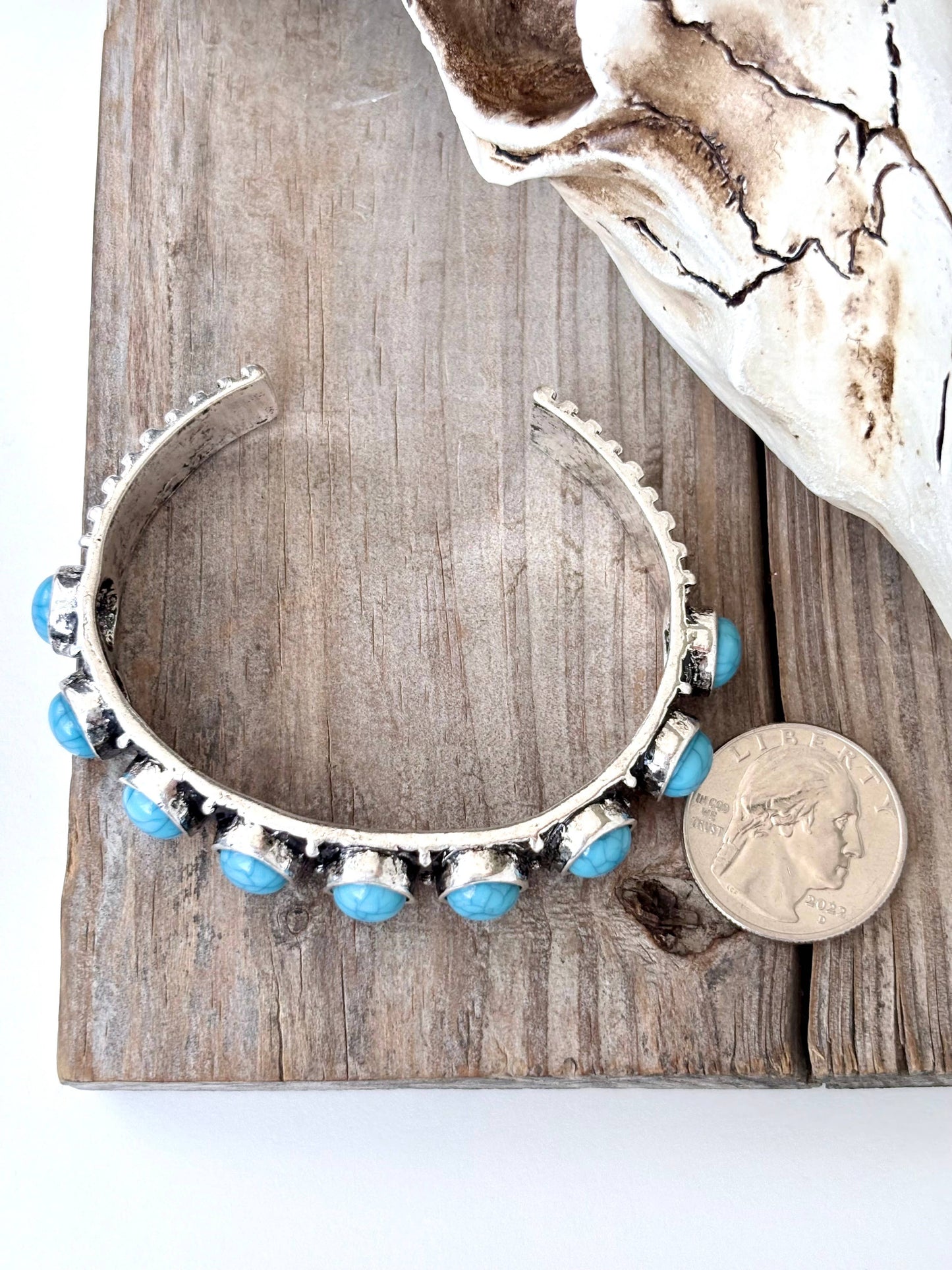 Western Style Studded Turquoise Stone Cuff Bracelet