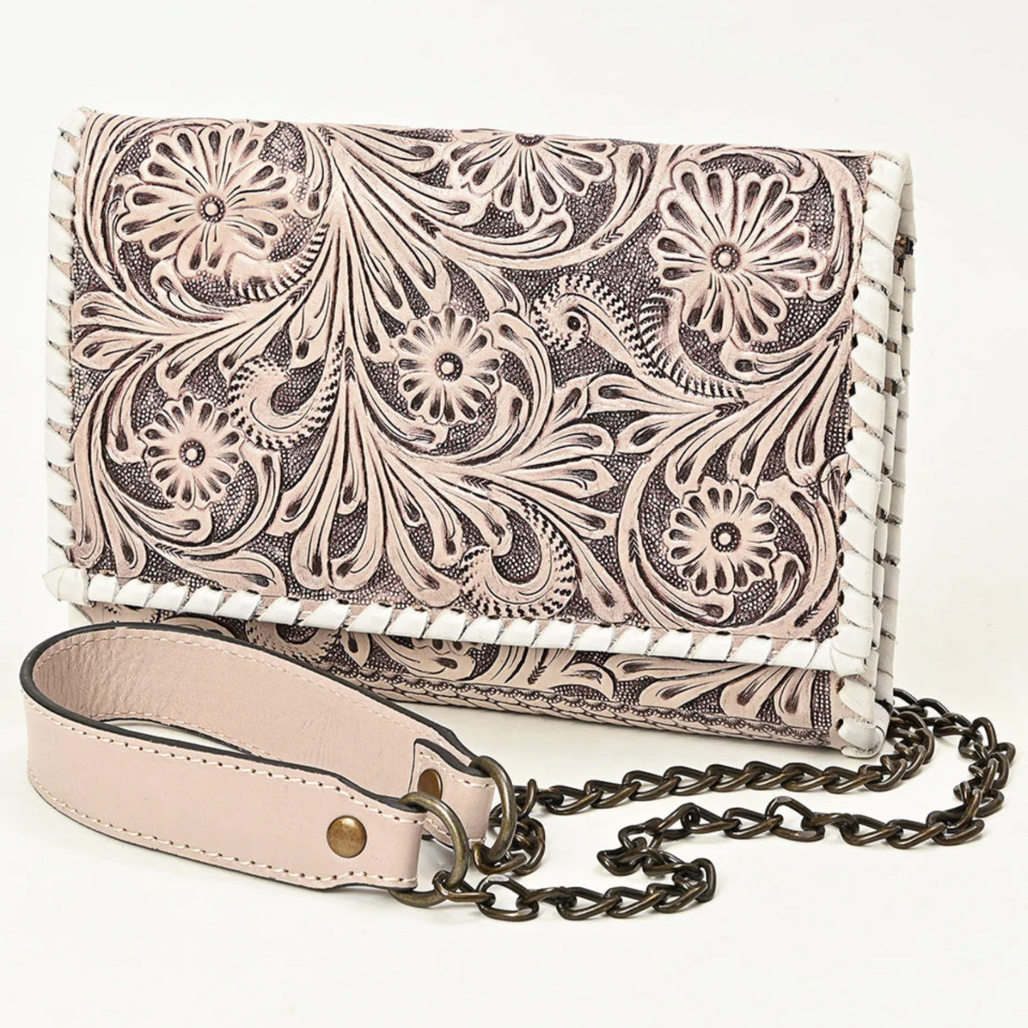 American Darling Hand Tooled Floral Carved Braided Leather Western Crossbody Bag