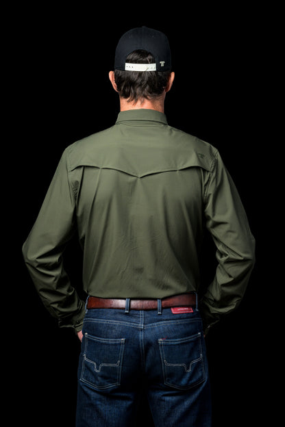 CORE - MEN'S OLIVE GREEN LONG SLEEVE PEARL SNAP SHIRT
