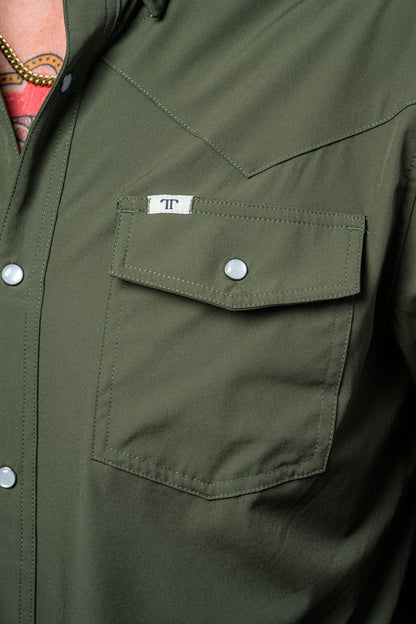 CORE - MEN'S OLIVE GREEN LONG SLEEVE PEARL SNAP SHIRT