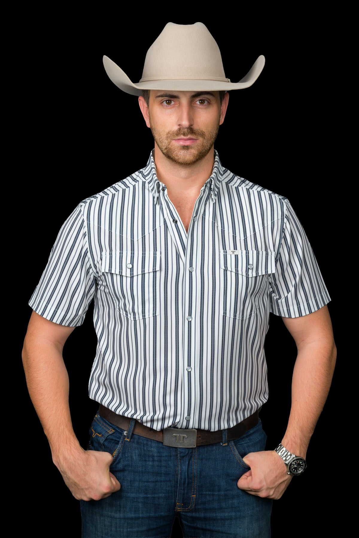 THE JACK SHORT SLEEVE PEARL SNAP SHIRT IN BLACK