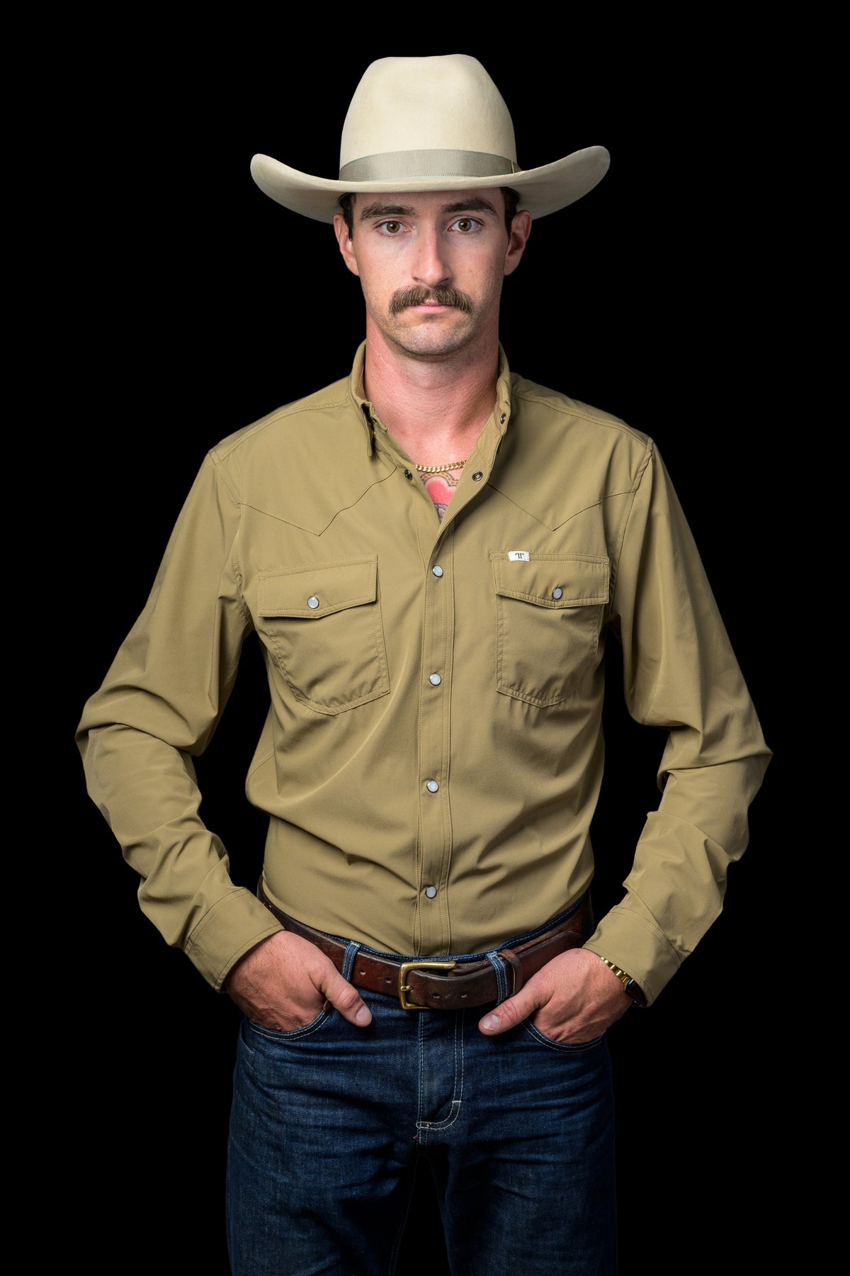 CORE - MEN'S KHAKI LONG SLEEVE PEARL SNAP SHIRT