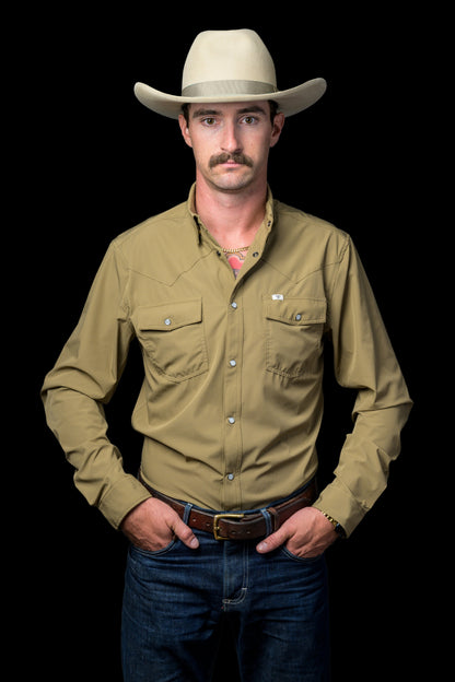 CORE - MEN'S KHAKI LONG SLEEVE PEARL SNAP SHIRT
